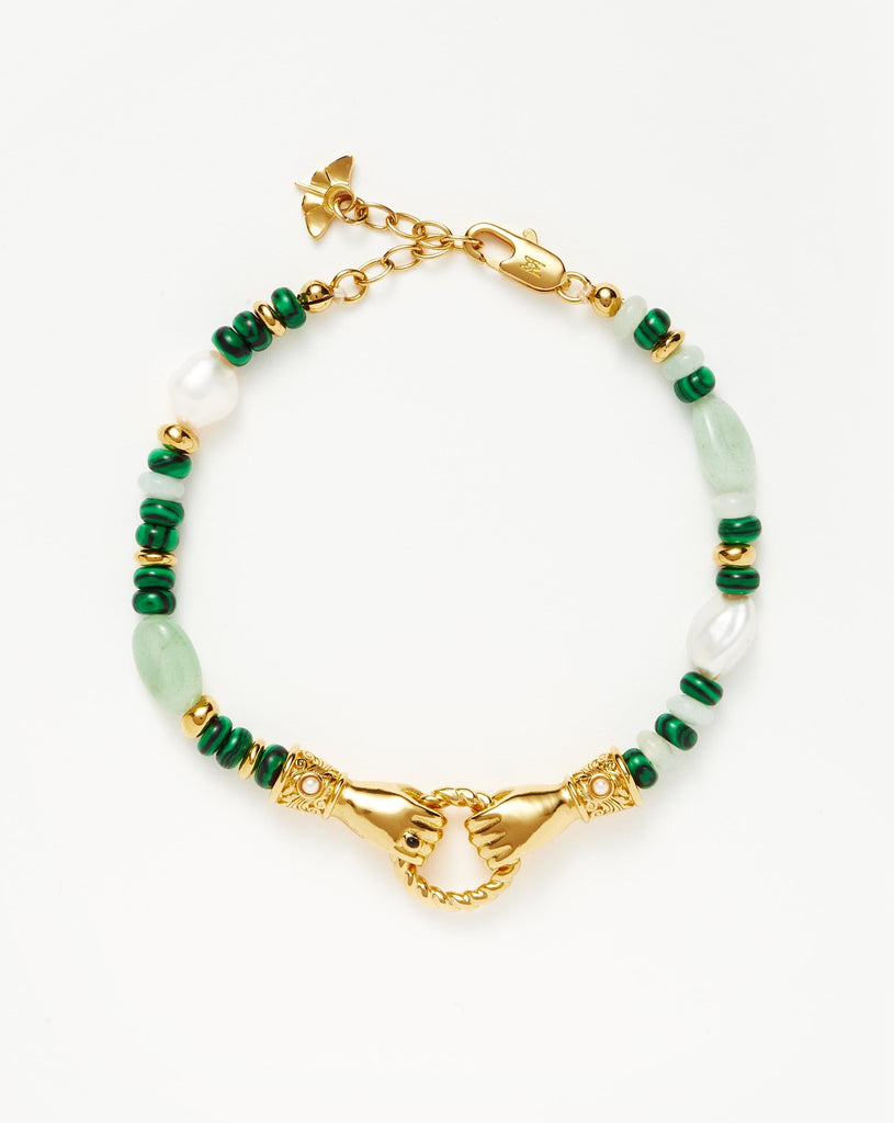 Harmony Hands Gemstone Bracelet|18ct Gold Plated/Multi Green Gemstone & Pearl