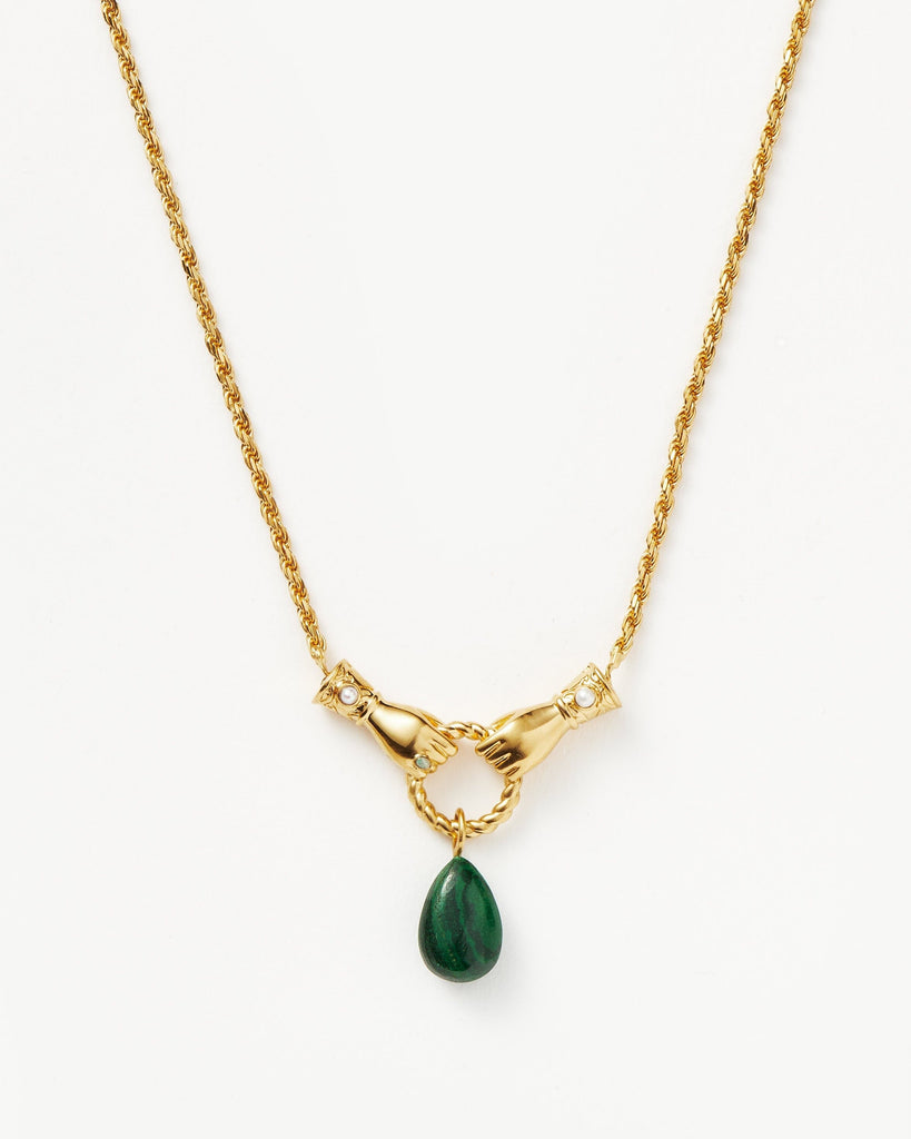 Harmony Hands Drop Pendant Necklace | 18ct Gold Plated/Malachite & Pearl