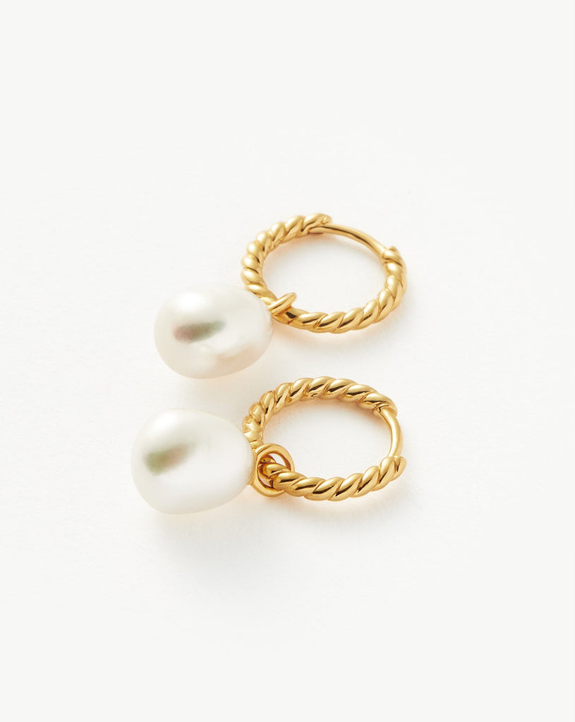 Pearl Twisted Small Drop Hoop Earrings | 18ct Gold Plated/Pearl