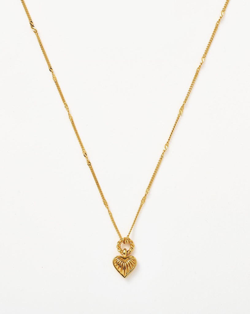 Mini Ridge Heart Charm Pendant Necklace | 18ct Gold Plated